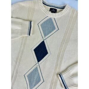 Dockers Men's XXL 2XL Cream Blue Argyle Diamond Knit Sweater 100% Cotton Preppy